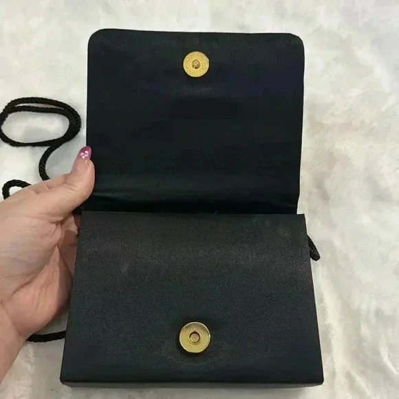 Vintage La Regale Black Evening Satin Mini Purse HandBag Crossbody Elegant Fun - Picture 8 of 16